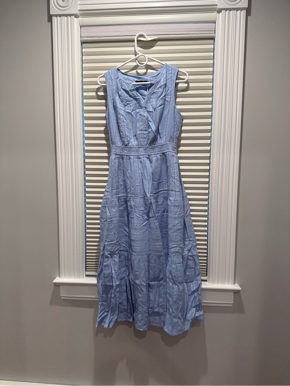 Sleeveless Light Blue Midi Dress with Tiered Skirt